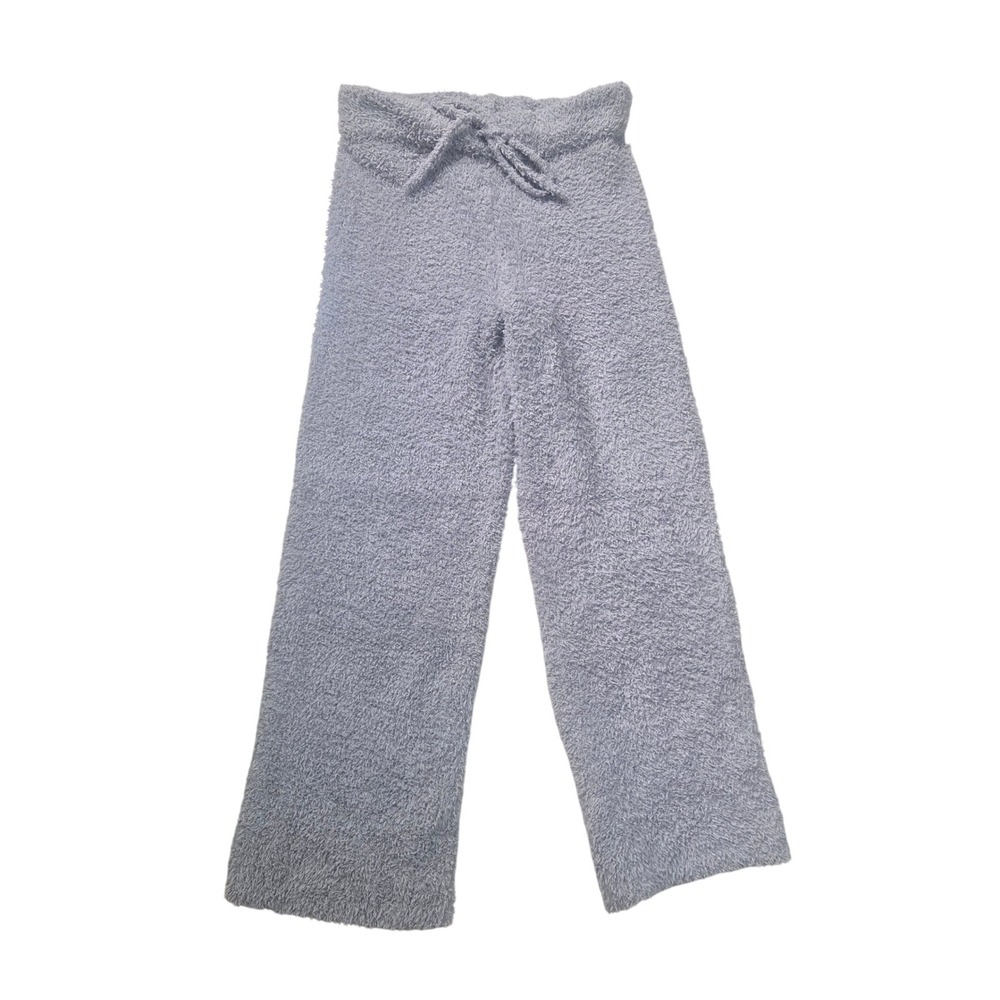 Aerie Cozy Sherpa Lounge Pants L Blue Grey Fuzzy Wide Leg Drawstring Clean Girl